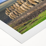 Art deco poster of a South American Chilean landscape in muted earth tones on rolled canvas, suitable for dining room decor.