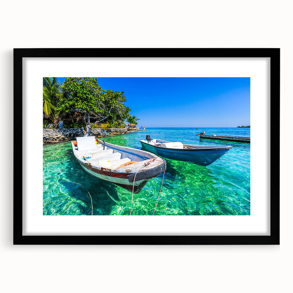 Extra large abstract art print of a colorful, textured Colombian landscape on a black framed canvas.