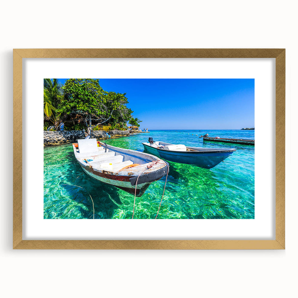 Extra large abstract art print of a textured Colombian landscape in gold frame, suited for living room decor.