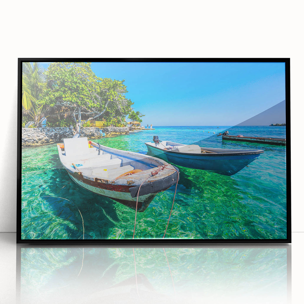 Large abstract wall art depicting a vibrant, colorful Colombian landscape on framed acrylic, ideal for modern art wall decor.