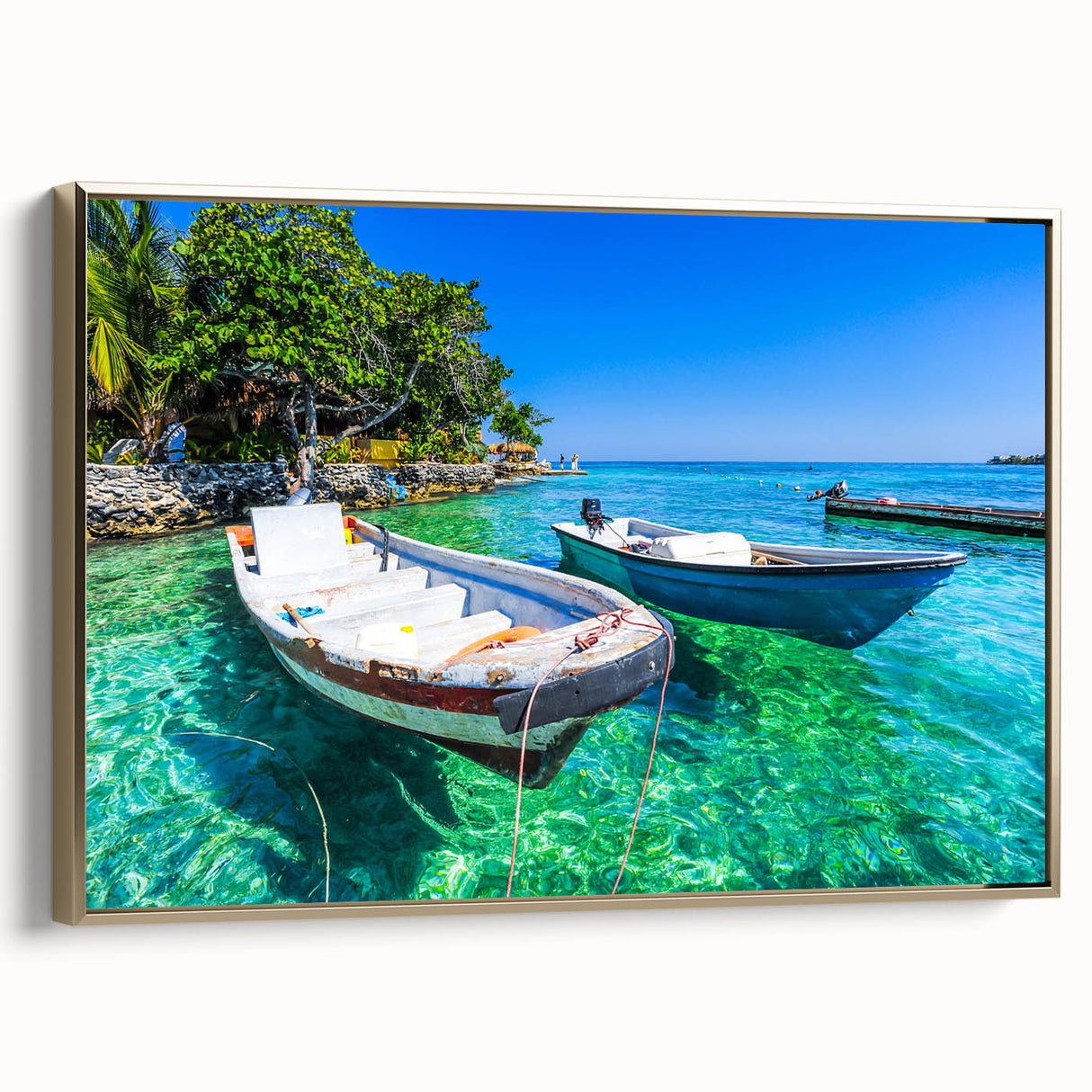 Framed canvas depicting a vintage-style Colombian landscape in muted gold and black tones, ideal for bedroom wall art.