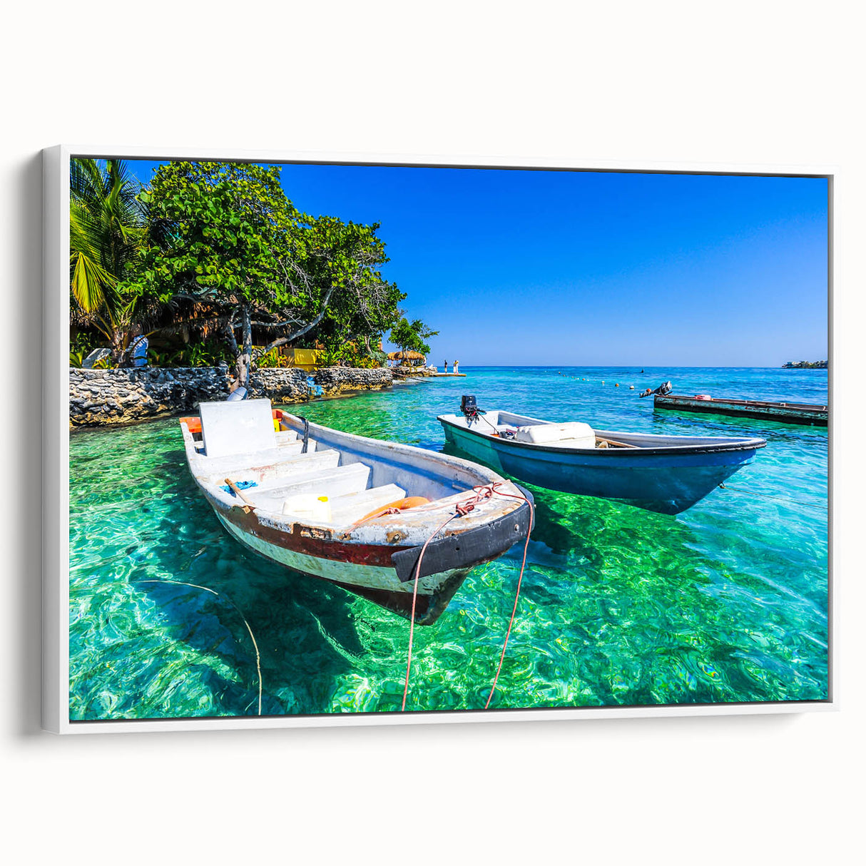 Vintage poster art of a Colombian landscape in vibrant colors on a framed canvas, ideal for living room decor.