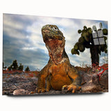 Large abstract wall art of the Galápagos Islands in muted earth tones on acrylic glass.