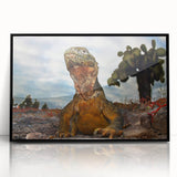 Large abstract wall art depicting the Galápagos Islands in muted earth tones on a framed acrylic.