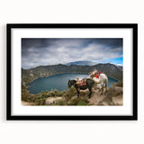 Extra large abstract art print of a colorful, textured South American scenery on a framed black mat.