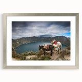 Textured abstract art print depicting a stylized South American landscape in earth tones, silver-framed with mat.