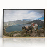 Acrylic print of a South American landscape, featuring muted earth tones in a mid-century modernist style.