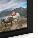 Extra large framed canvas featuring a textured black wall art with vibrant, colorful Ecuadorian scenery.