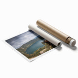 Extra large rolled print of a lush, floral scene in vibrant greens and blues, ideal for classy bathroom wall art.