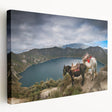 Large stretched canvas featuring a serene Ecuadorian landscape in soft green and blue tones, ideal for kitchen wall decor.