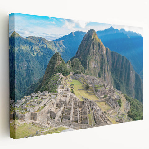 Stretched canvas art of Machu Picchu in muted earth tones, ideal for kitchen wall art.