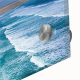 Large abstract depiction of a South American landscape in mid-century modernist style on acrylic glass.