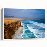 Vintage poster art of a colorful South American scenery on extra-large framed canvas, ideal for living room decor.
