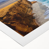 Art deco poster featuring a stylized South American landscape in muted earth tones on rolled canvas.