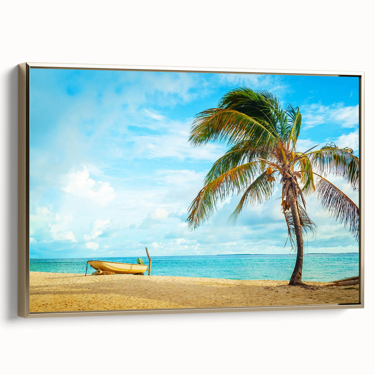 Framed canvas wall art featuring a vintage-style landscape of a Venezuelan scene, with muted earth tones.