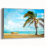 Landscape art painting of a Venezuelan scenery on silver-framed canvas, featuring vibrant colors and vintage poster style.