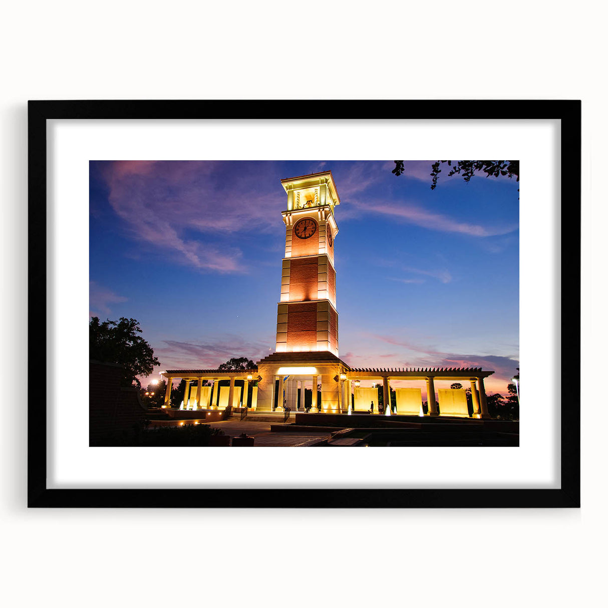 Abstract art print of a colorful, textured Alabama scenery on a large black-framed canvas, ideal for living room decor.