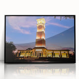 Large abstract wall art featuring a dynamic composition of bold colors on a framed acrylic.