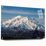 Acrylic print of Denali, Alaska with vibrant blue and white tones, suitable for bedroom or dining room decor.