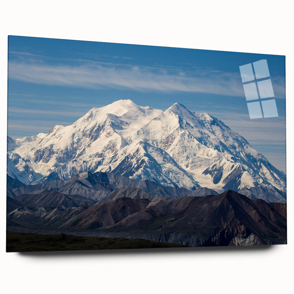 Acrylic print of Denali, Alaska in muted earth tones, ideal for bedroom or dining room art.