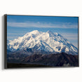 Black and white wall art featuring Denali landscape on framed canvas, suitable for bedroom decor.