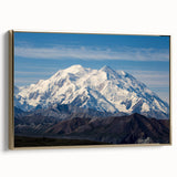 Framed canvas of Denali, Alaska landscape with gold accents, ideal for bedroom wall art.