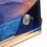 Large abstract depiction of Alaskan scenery in muted earth tones on acrylic glass, suitable for dining room art.