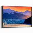 Black and white wall art depicting an Alaskan landscape on a framed canvas, suitable for bedroom decor.