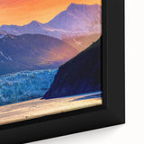 Extra large framed canvas featuring a textured depiction of an Alaskan landscape in black with colorful art accents.