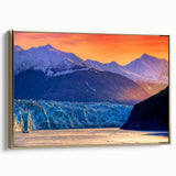 Framed canvas depicting a serene Alaskan landscape in muted earth tones, suitable as wall art for a bedroom.