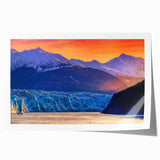 Rolled print of Alaskan scenery with muted earth tones, ideal for art wall in dining room.