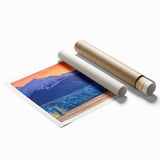 Alaskan landscape with lush greenery and mountains on a rolled print.