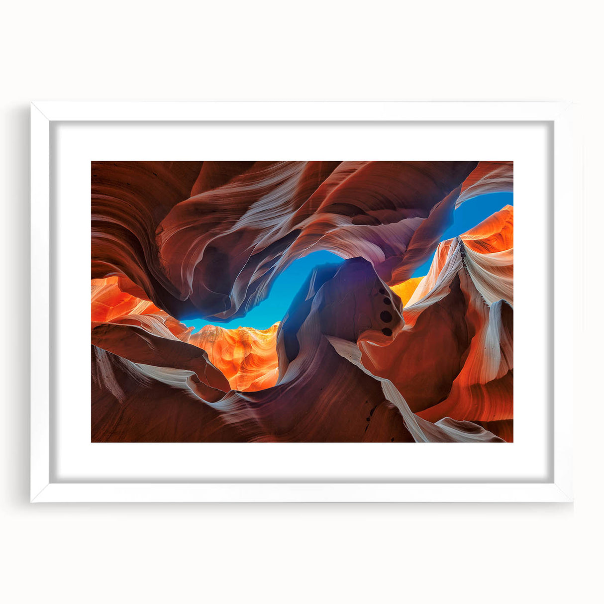 Abstract art print of Antelope Canyon in Arizona, featuring swirling orange and red rock formations.