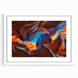 Abstract art print of Antelope Canyon in Arizona, featuring swirling orange and red rock formations.