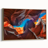 Framed canvas featuring a landscape of Antelope Canyon in Arizona with gold accents, ideal for bedroom wall art.
