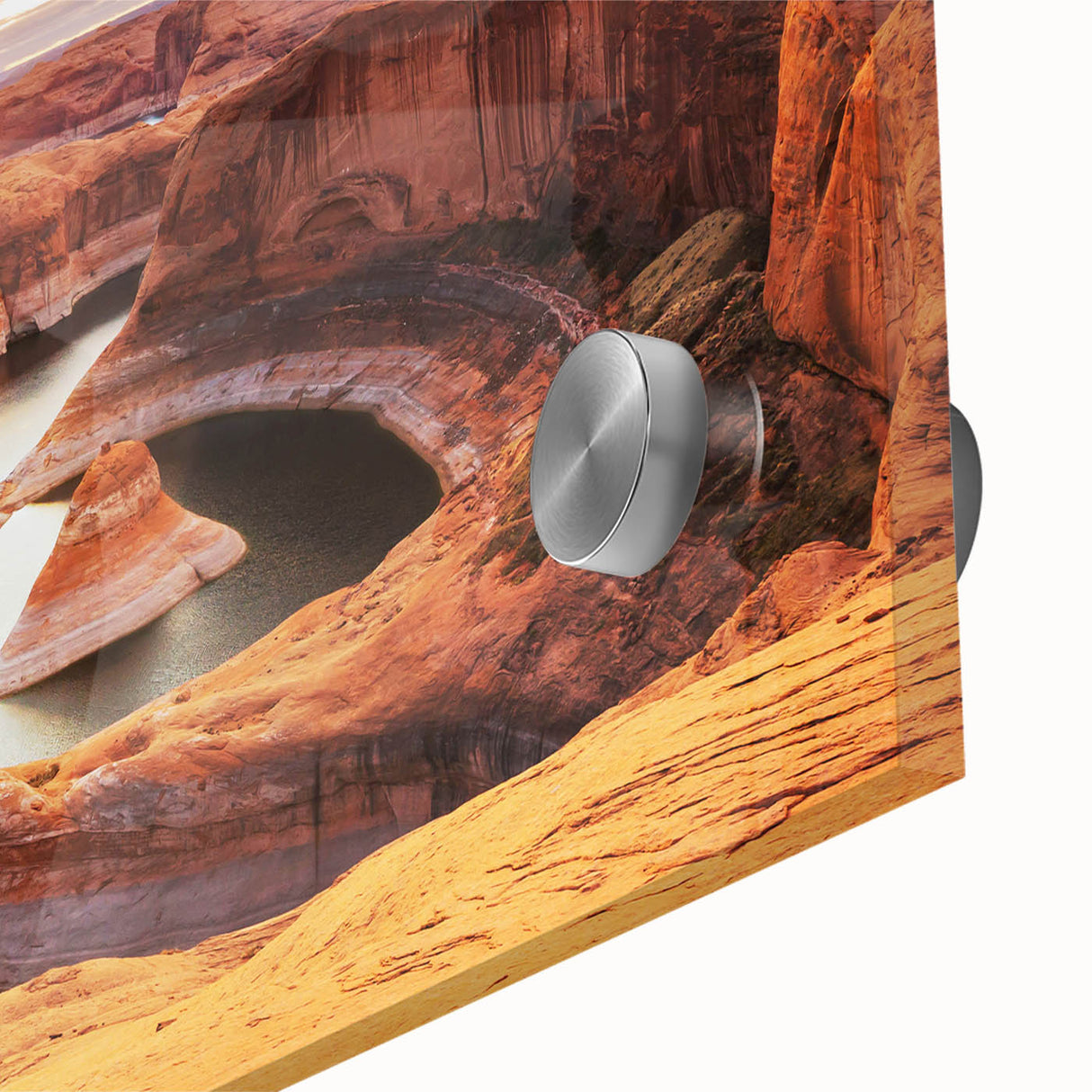 Acrylic print of Glen Canyon, Arizona, featuring vivid blue and orange hues, suitable for bedroom or dining room wall art.