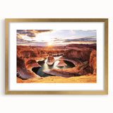 Extra large wall art featuring an abstract print of Arizona's Glen Canyon in gold frame, ideal for living room decor.