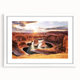 Abstract art print of Glen Canyon in muted earth tones on a white framed canvas, suitable for dining room decor.