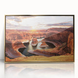 Mid-century modernist art of Glen Canyon in muted earth tones on a framed acrylic, ideal for nursery wall decor.