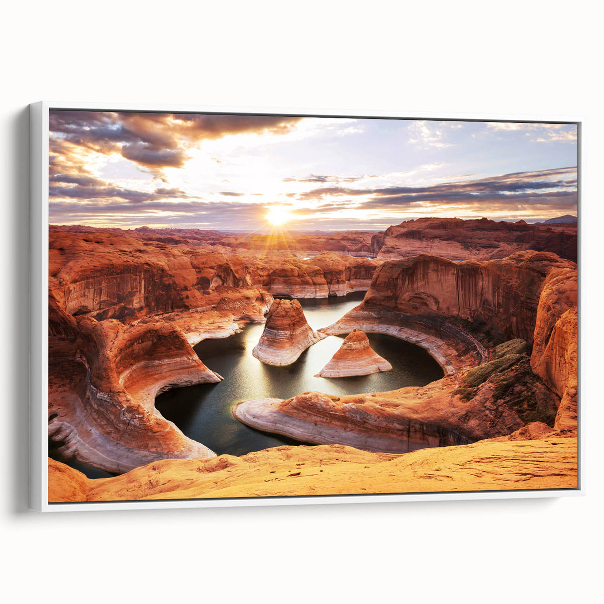 Vintage poster art of Glen Canyon, Arizona in vibrant colors on a large framed canvas, ideal for living room decor.