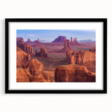 Extra large colorful art print of the Grand Canyon in vibrant red and orange tones on a textured canvas.