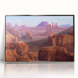 Mid-century modernist art of the Grand Canyon in earth tones on a framed acrylic, ideal for modern art wall decor.