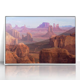 Acrylic print of the Grand Canyon in pastel colors, framed in white, suitable for modern art wall decor.