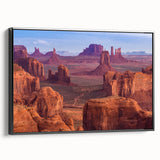 Black and white framed canvas of the Grand Canyon in a vintage poster style, suitable for bedroom wall decor.