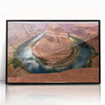 Large abstract wall art of Arizona's Horseshoe Bend in muted earth tones, framed in black acrylic.