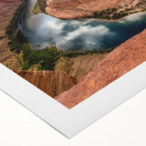 Art deco poster featuring the Horseshoe Bend in Arizona with earthy tones on rolled canvas, suitable for dining room decor.