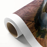 Art Deco poster of Horseshoe Bend in Arizona, featuring muted earth tones on rolled canvas.