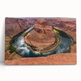 Black and white photo of Horseshoe Bend on stretched canvas, ideal for kitchen wall art or bedroom ambiance.