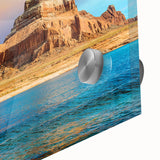 Large abstract depiction of Lake Powell in muted earth tones on acrylic glass.