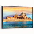 Black and white framed canvas of Lake Powell, featuring a detailed landscape, ideal for bedroom wall art.